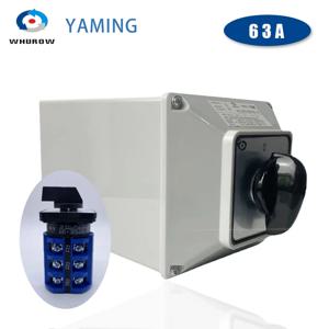 On Off On 스위치 3 위치 선택기 전환 63A 3 극 메인 캠 로터리 스위치 방수 상자 YMW26-63/3M