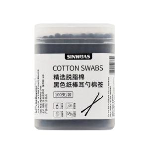 100 개/상자 더블 헤드 블랙 목화 면봉 여성 메이크업 립스틱 면봉 팁 스틱 코 귀 청소 건강 관리 도구