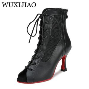 레이스 업 속이 빈 여성용 라틴 댄스 부츠 재즈 댄스 부츠 통기성 메쉬 하이 탑 대형