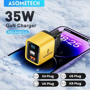 ASOMETECH 35W GaN 충전기 LED 디스플레이 QC3.0 30W 25W PD PPS iPhone 14 Pro Samsung S23 Xiaomi 용 빠른 충전 USB 유형 C 충전기