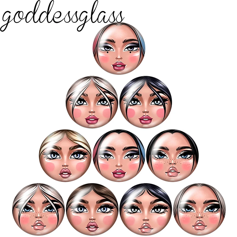 아름다움 소녀 인형 얼굴 선글라스 소녀 10pcs 혼합 12mm/18mm/20mm/25mm 라운드 사진 유리 카보 숑 데모 플랫 백 결과 만들기