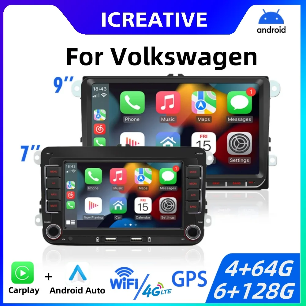 폭스 바겐 골프 5 6 폴로 Passat B6 B7 CC Skoda Jetta 범용 멀티미디어 Carplay Wifi GPS 네비게이션 용 2Din 자동차 라디오 안드로이드