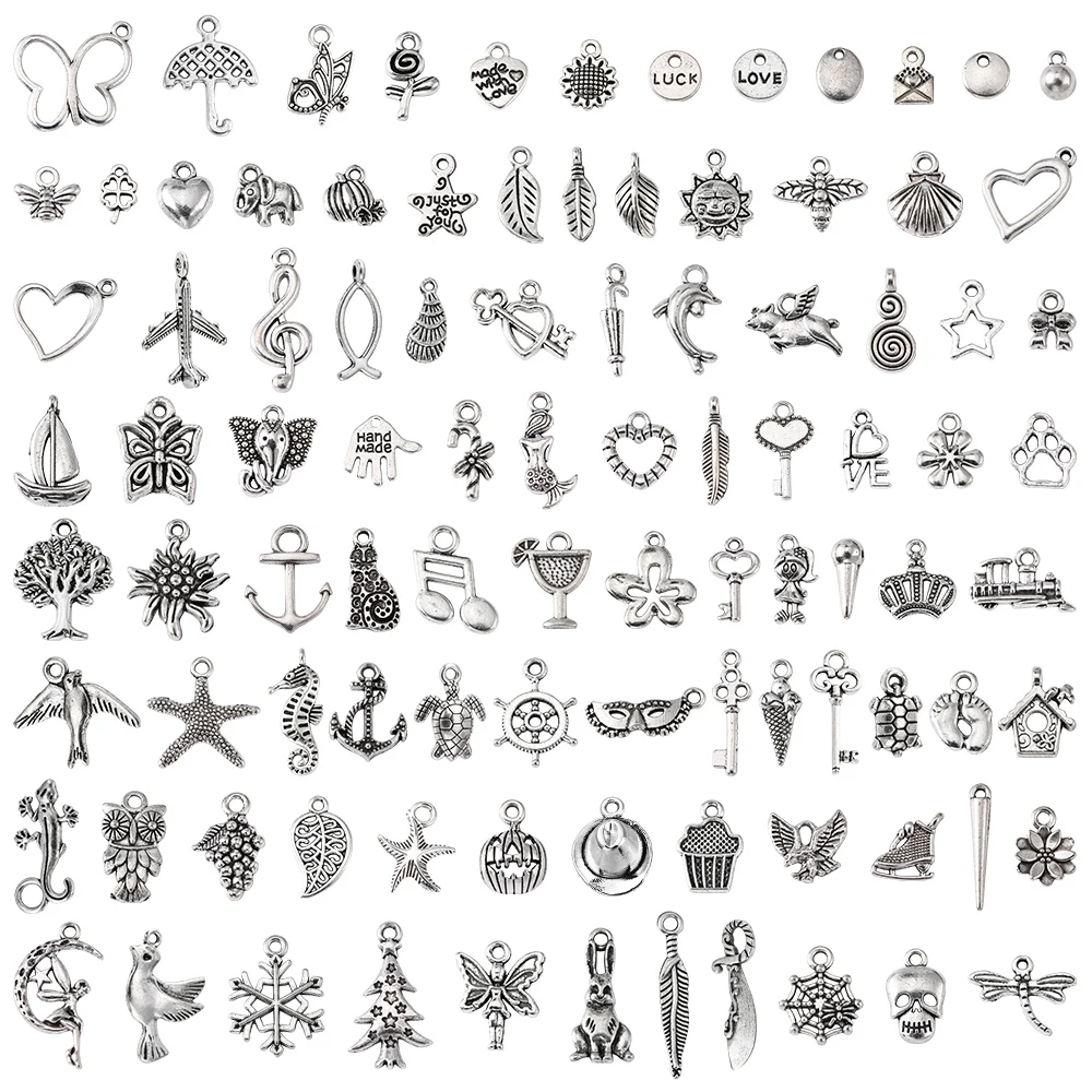 100 무작위 스타일 합금 작은 펜던트 DIY 작은 액세서리 액세서리 팔찌 목걸이 펜던트 열쇠 고리 액세서리 펜던트