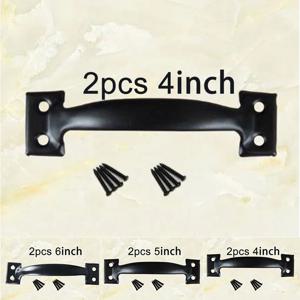 2pcs 문 손잡이 + 8pcs 나사 헛간 문 손잡이 게이트 핸들 슬라이딩 헛간 문 게이트 차고 창고 블랙
