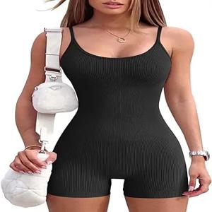 여성 운동 원활한 점프 슈트 요가 늑골이있는 Bodycon 원피스 스파게티 스트랩 반바지 Romper