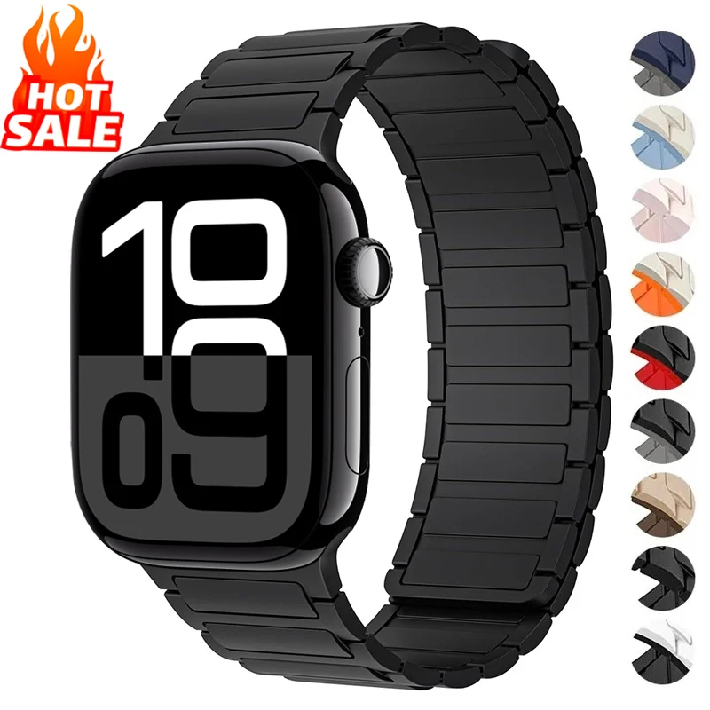 애플 워치 밴드용 마그네틱 루프 스트랩 46mm 44mm 40mm 45mm 41mm 42mm 실리콘 팔찌 iWatch 시리즈 11 10 9 8 7 6 SE 울트라 3