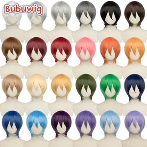 Bubuwig 짧은 스트레이트 퓨어 컬러 코스프레 가발, 30cm 짧은 합성 모발, 100 가지 색상 이상, 블랙 화이트 레드 블루 다크 브라운 내열성 가발