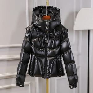여성용 구스 다운 재킷, 프리 워시, 두꺼운 짧은 후드 다운 코트, 럭셔리 광택 슬림, 따뜻한 스노우 수트, 겨울 신상
