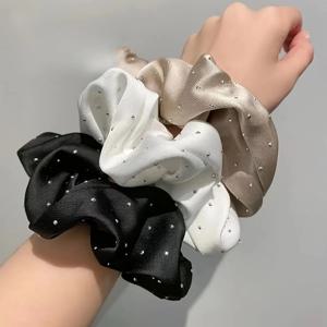 모조 다이아몬드 장식 새틴 스크런치, 포니테일 헤어 액세서리용 부드럽고 편안한 헤어 타이, 1/3 개