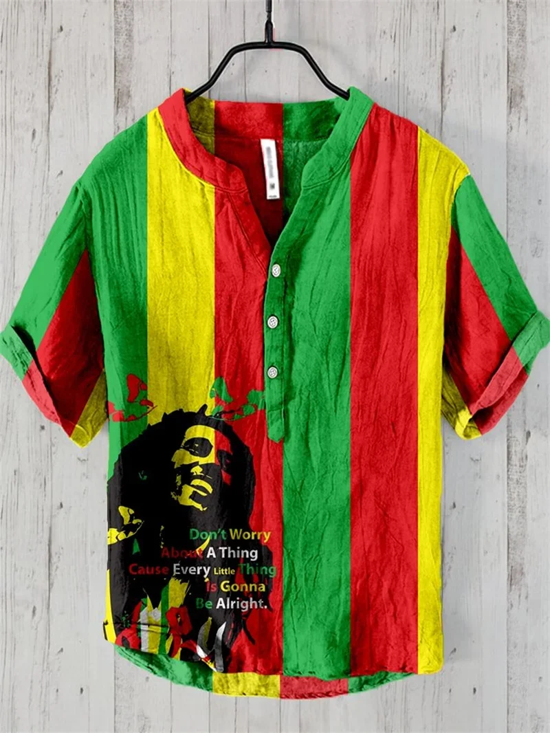 남성용 V넥 여행 프린트 리넨 통기성 셔츠, 유럽 사이즈 패션, 편안한 반팔, 신제품