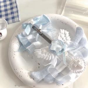 1 조각 달콤한 한국어 패션 상자 커터 화이트 블루 컬러 날개 활 리본 유틸리티 나이프 패션 귀여운 레이스 종이 커터