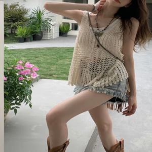 2024 신상 여성용 속이 비치는 셔츠 베스트 탑 세트 여름 여행복 완벽한 패션 세트 가볍고 통기성 좋은 캐주얼 의류