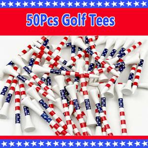 50 Pcs 미국 국기 스타일 내구성 대나무 골프 티, 고품질 골프 장거리 타격 전문 마찰 감소 티