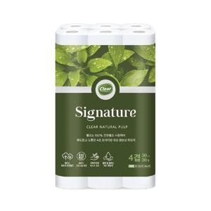 [코인할인] 클리어 시그니처 화장지 부드러운 4겹 30m 30롤 100% 천연펄프 휴지 두루마리 무형광 무포름알데히드