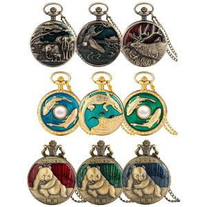 빈티지 동물 스타일 포켓 시계 쿼츠 아날로그 목걸이 펜던트 시계 선물 남성 여성 앤티크 패션 포켓 타임피스