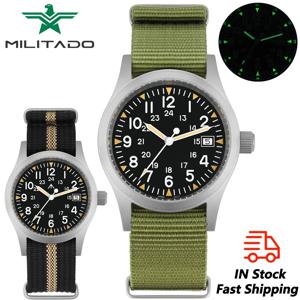 Militado ML05 38mm 빈티지 시계 Ronda 515 쿼츠 무브먼트 시계 높은 투명 AR 코팅이있는 돔형 사파이어 빛나는 시계