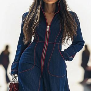 가을 여성 휴가용 긴팔 플레이수트, 심플하고 시크한 와이드 레그 팬츠 점프수트, 2025 레트로 패치워크 우아한 여성 바디수트