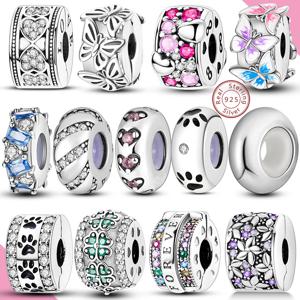 부적 맞는 원래 구슬 925 스털링 실버 클립 매력 지르콘 실리콘 스페이서 비즈 맞는 팔찌 여성 DIY 선물