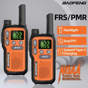 2PCS Baofeng BF-T18 미니 장거리 워키 토키 PMR FRS 듀얼 PTT 손전등 Type-C 충전기 캠핑 사냥을위한 VOX NOAA 서비스