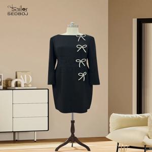 블랙 네일비드 A라인 보우 드레스, 웨딩 연회 드레스