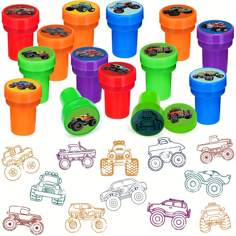 12 Pcs 몬스터 트럭 파티 스탬프, 트럭 자동차 파티 용품, Hot Wheels 트랙터 생일 파티 호의, 교실 보상