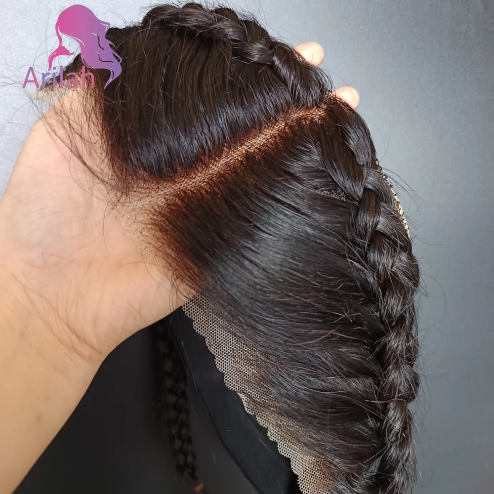 브레이드가 있는 투명 레이스 프론탈 브라질 100% 레미 헤어 13x4 레이스 프론탈 내추럴 블랙 중간 부분 프리컷 표백 매듭