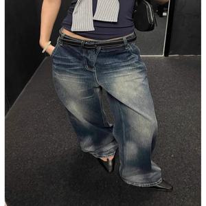 WCFCX STUDIO 빈티지 와이드 레그 청바지 여성용 루즈핏 하이 웨이스트 슬리밍 캐주얼 스트레이트 레그 롱 팬츠