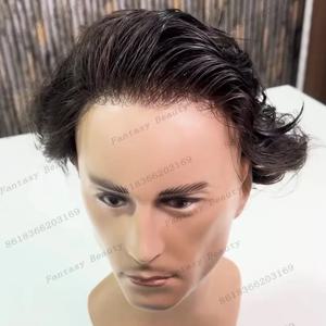 감지할 수 없는 마이크로 얇은 80 밀도 0.02mm 스킨 베이스 남성 가발 모세관 보철 헤어피스 실제 인간의 머리카락 남성 가발 시스템