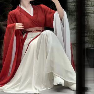 WeiJin 왕조 레드 Hanfu 드레스 중국 전통 여성 의류 레트로 무대 Cospaly 공주 댄스 의상