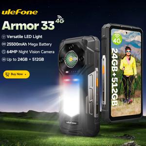 【세계 최초 공개】Ulefone Armor 33 4G 러기드폰 25500mAh 512GB ROM 최대 24GB RAM 120Hz 6.59인치 NFC 안드로이드 15 스마트폰 글로벌 버전