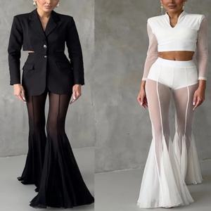 신축성 있는 슬림핏 플레어 팬츠 캐주얼 스타일 중년 여성용 하이웨이스트 PVC 소재 중간 신축성 기질 있는 바지