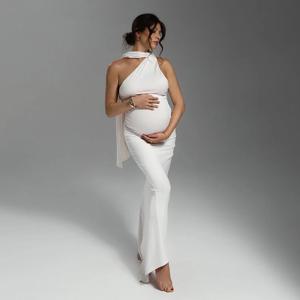 출산 백리스 섹시 바디콘 슬리브리스 롱 드레스 정장 임산부 사진 촬영용 베이비 샤워 가운