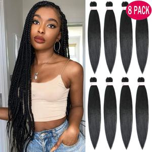 브레이딩 헤어 사전 스트레치 뜨거운 물 설정 블랙 브레이딩 헤어 8 팩 합성 Xpression Prestretched Braids Hair Extension
