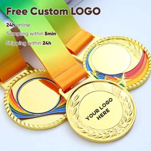 무료 맞춤형 로고 금속 상 메달, 넥 리본 포함, 금, 은, 동 스타일, 스포츠, 학술 또는 모든 대회용, 65mm