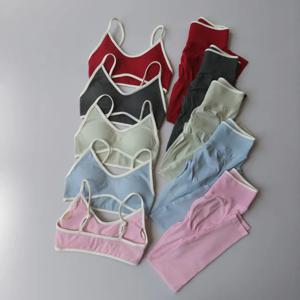 2피스 여성용 스포츠 세트, 푸쉬업 요가 팬츠, 등이 파인 짐 피트니스 브라, 하이웨이스트 레깅스, 심리스 타이즈 세트