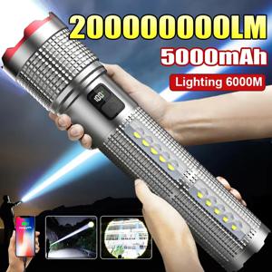 5000mAh 강력한 LED 손전등 충전식 램프 측면 조명 방수 전술 랜턴 휴대용 토치 야외 캠핑 하이킹