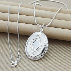 925 스털링 실버 타원형 사진 액자 펜던트 목걸이 18/20-28/30 인치 스네이크 체인 여성 남성 웨딩 주얼리