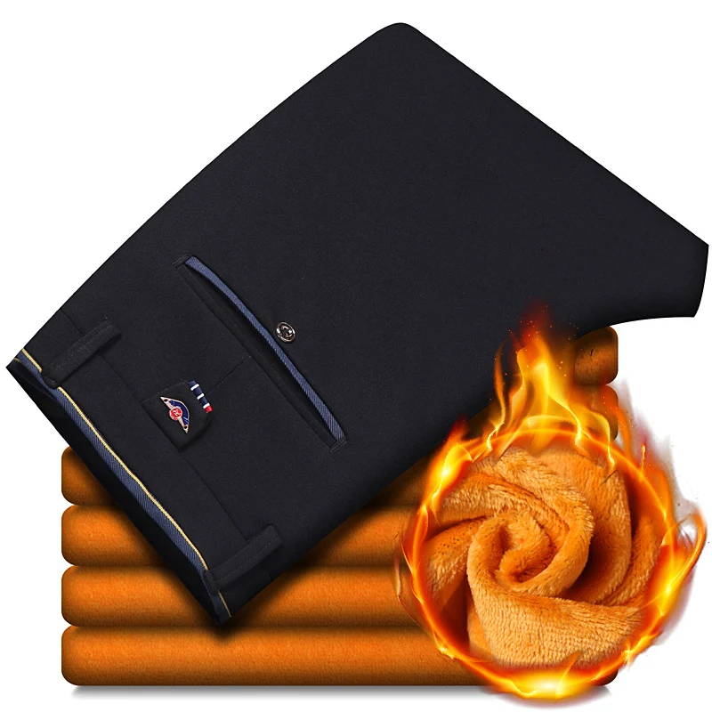 2025 겨울 신상 두꺼운 일자 슬림 따뜻한 비즈니스 캐주얼 오피스 남성 벨벳 바지 클래식 남성 플리스 캐주얼 팬츠