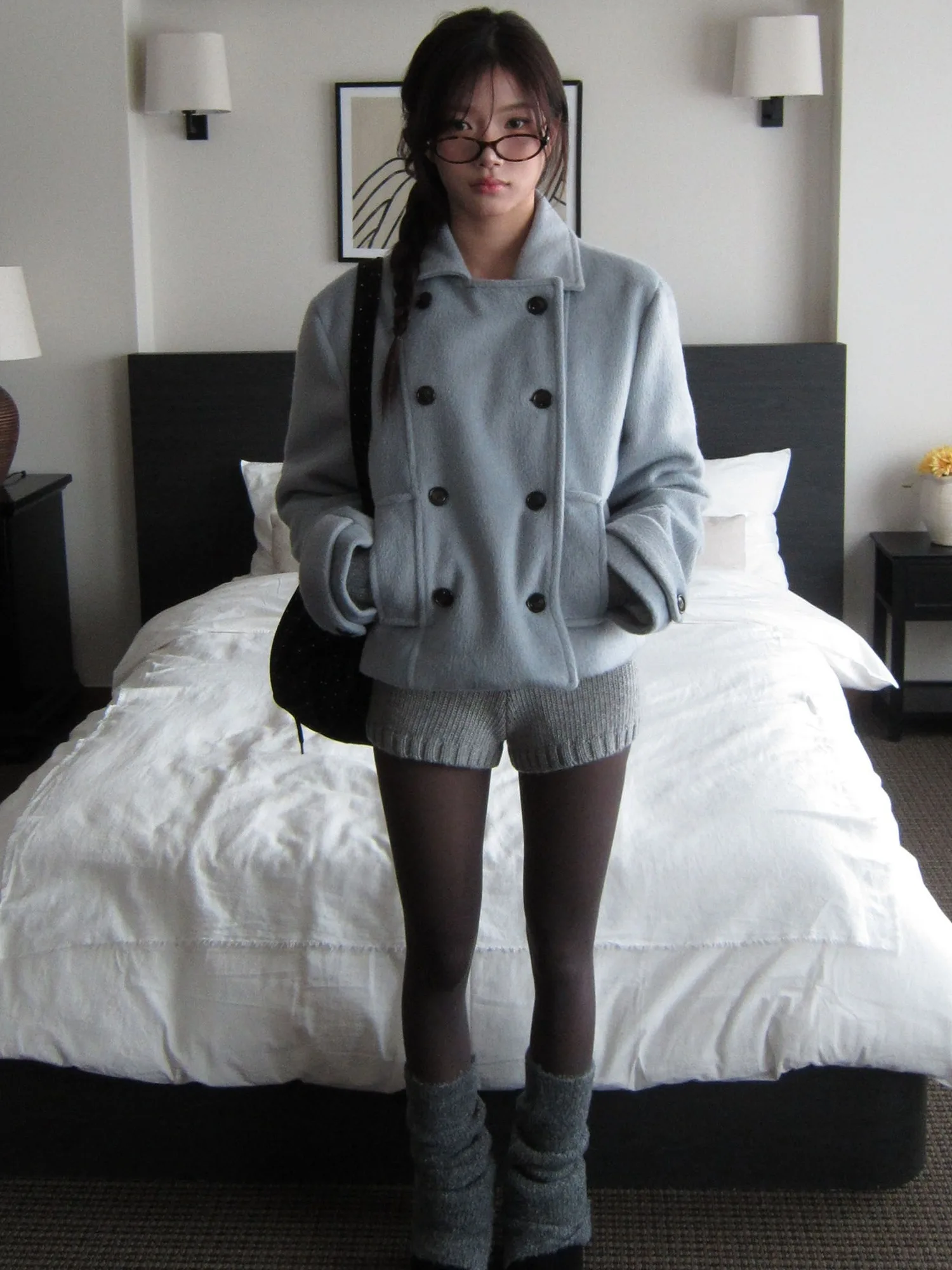 레트로 학교 스타일 일본 소녀 칼라 더블 로우 버튼 코튼 숏 울 코트 재킷 봄 가을 겨울 여성 패션