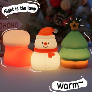 크리스마스 실리콘 무드등 7색 신기한 무드 램프 터치 컨트롤 충전식 걸이형 눈사람 양말 침대 옆 휴일 장식