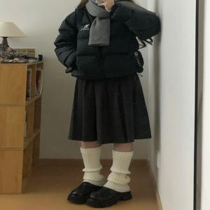 가을 겨울 플러스 사이즈 하프 스커트 A라인 플리츠 울 슬리밍 미디 스커트 여성용, 멋스러운 출퇴근 스타일