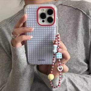 패션 블루 체크 무늬 패턴 폰 케이스 아이폰 17 프로 16 15 14 13 12 11 프로 맥스 16e X XR XS 맥스 7 8 플러스 소프트 커버