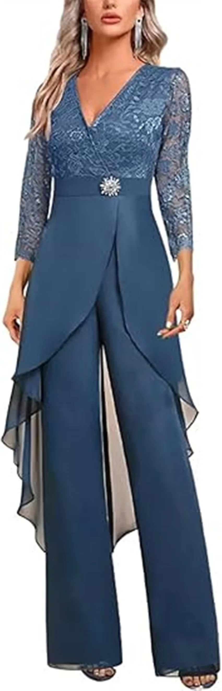 신부 어머니 드레스 쉬폰 긴 소매 바지 정장 공식 할머니 드레스 특별 행사 세트 이브닝 드레스 맞춤형