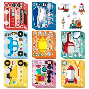 8/16/24PCS 만화 교통 수단 자동차 얼굴 변화 퍼즐 스티커 DIY 장식 기타 헬멧 노트북 문구 스티커