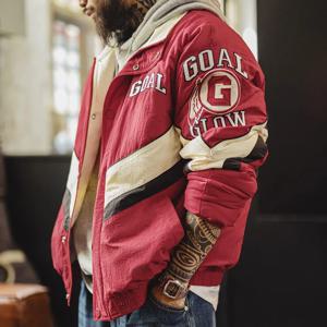 메이든 빈티지 웜 레이싱 재킷 컬러 블록킹 라펠 칼라 패딩 코트 자수 배지 오버사이즈 재킷 가을 겨울용