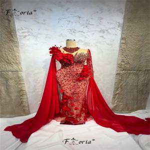 고급 레드 비즈 스팽글 정장 이브닝 파티 가운 두바이 수제 3D 꽃무늬 프롬 드레스 롱 베스티도스 드 갈라 맞춤 제작