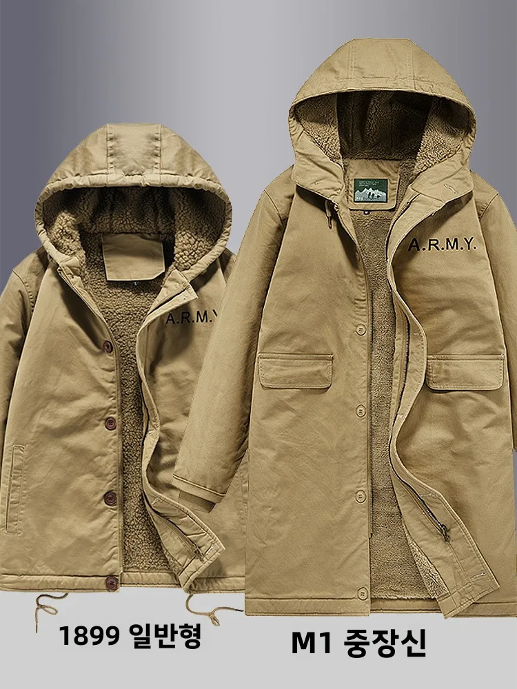 겨울 미국 레트로 2차 세계대전 N 데크 코트 남성용 후드 순면 재킷 플리스 안감 두꺼운 양털 후드 재킷