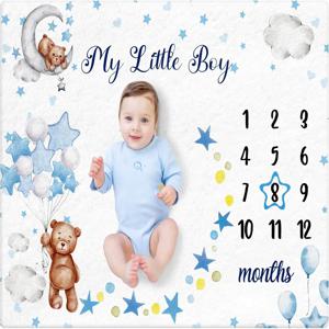 비카마 월간 아기 성장 기록 사진 촬영 담요 곰 풍선 플란넬 담요 남자 아기 속싸개 성장 차트