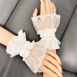 레이스 장식 귀여운 가짜 소매 커프스 여성용 레이어드 스위트 테두리 소매 커버 로리타 액세서리 핸드 슬리브 세트