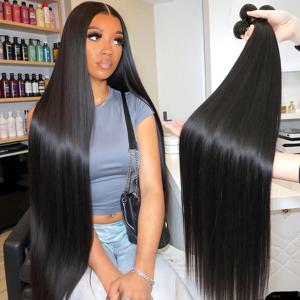 100% 리얼 인모 본 스트레이트 번들 30 40인치 생모 1 3 4 번들 브라질리언 헤어 위브 익스텐션 (흑인 여성용)